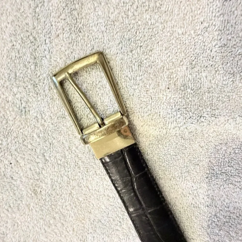 Men’s Brown Black Leather Belt Reversible Brass Buckle 38 Classic Golf 1” wide
